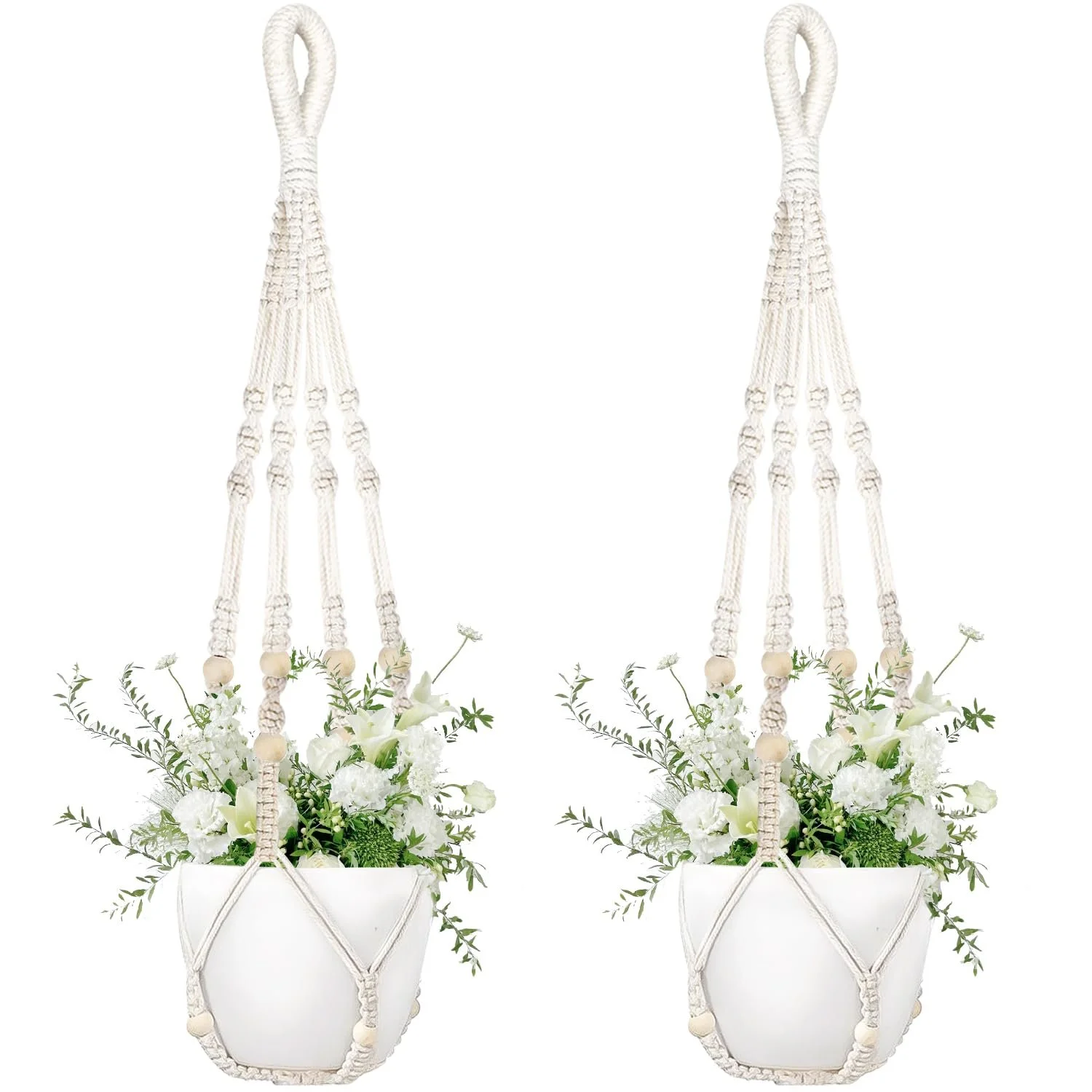 Подвесные корзины макраме Набор из 2 шт Хлопковая веревка 89 см Бохо, фото №1