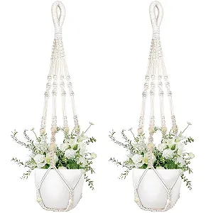 Подвесные корзины макраме Набор из 2 шт Хлопковая веревка 89 см Бохо - Фото 1