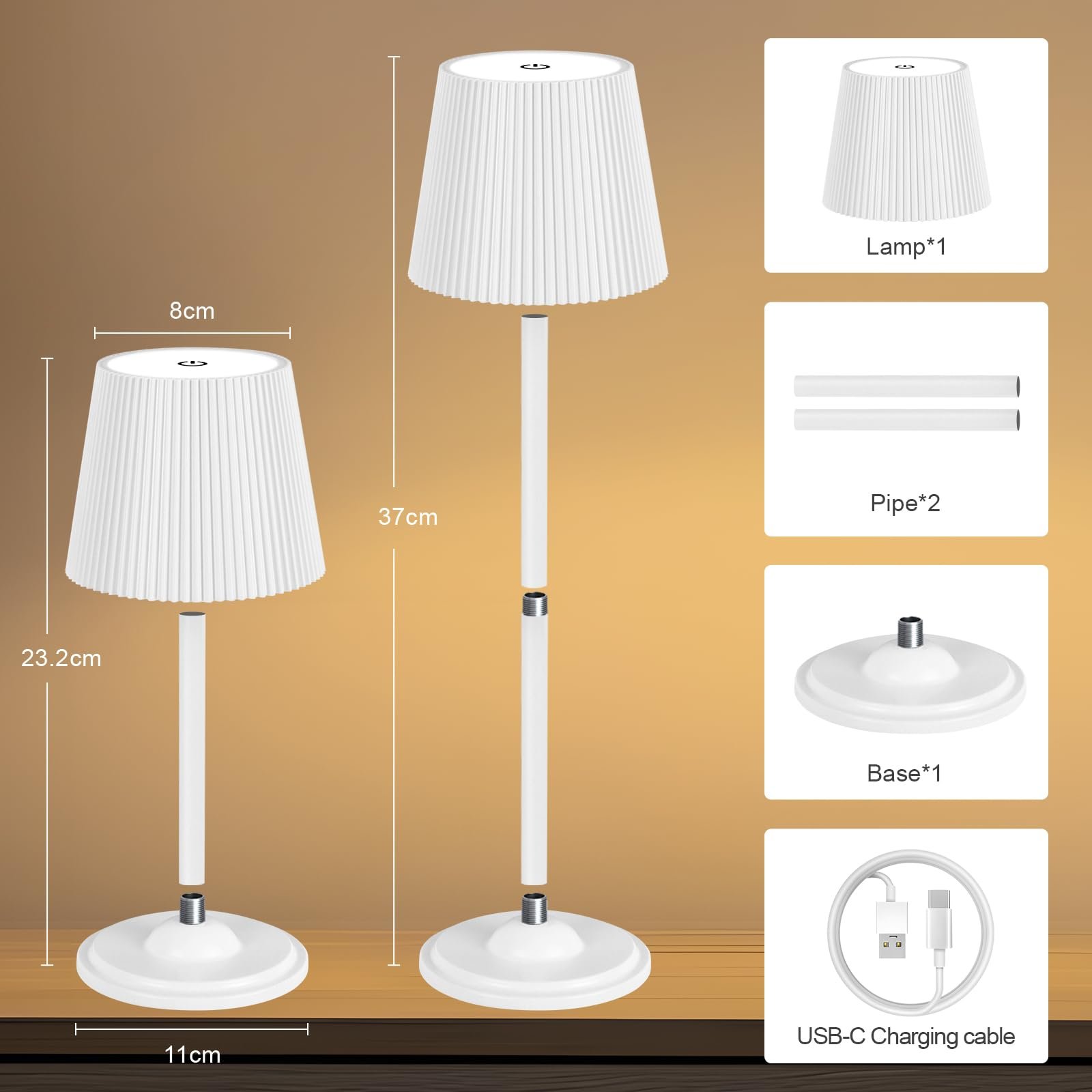 Світлодіодна настільна лампа Бездротова Регульована за висотою Сенсорна Металева Чорна, фото №3