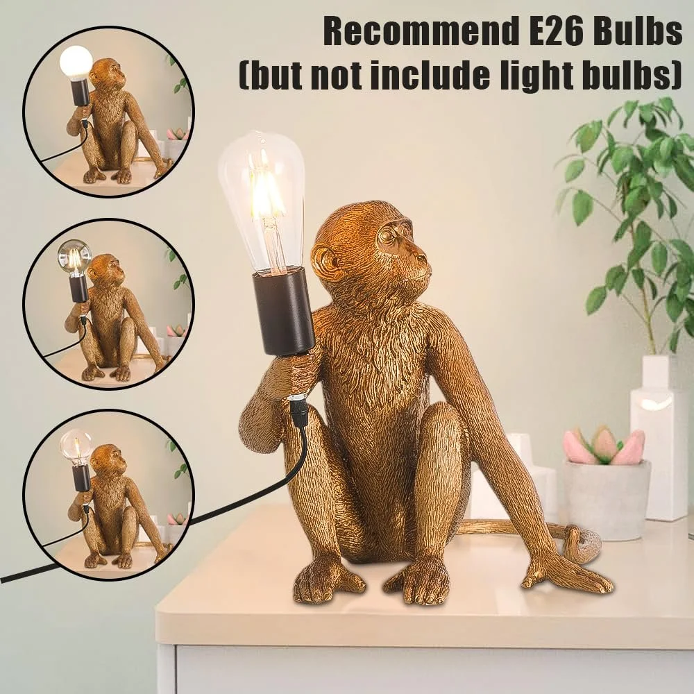 Настільна лампа Мавпа ретро полірезина золотиста, фото №3