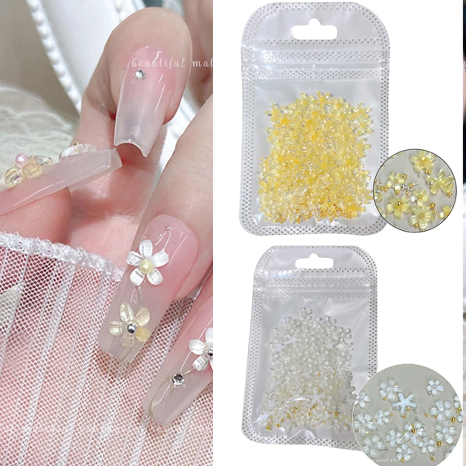 3D Квіти для нігтів Білий Декор для нігтів з акрилової смоли, фото №2