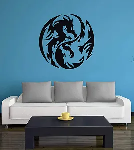 Настінна наклейка A432 Yin Yang Dragon 60 см x 60 см Чорна synthetic.ua - Фото 1