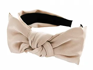 Обруч Axy HRS1A с большим двойным атласным бантом 16 см x 7.5 см. Бежевый synthetic.ua - Фото 1