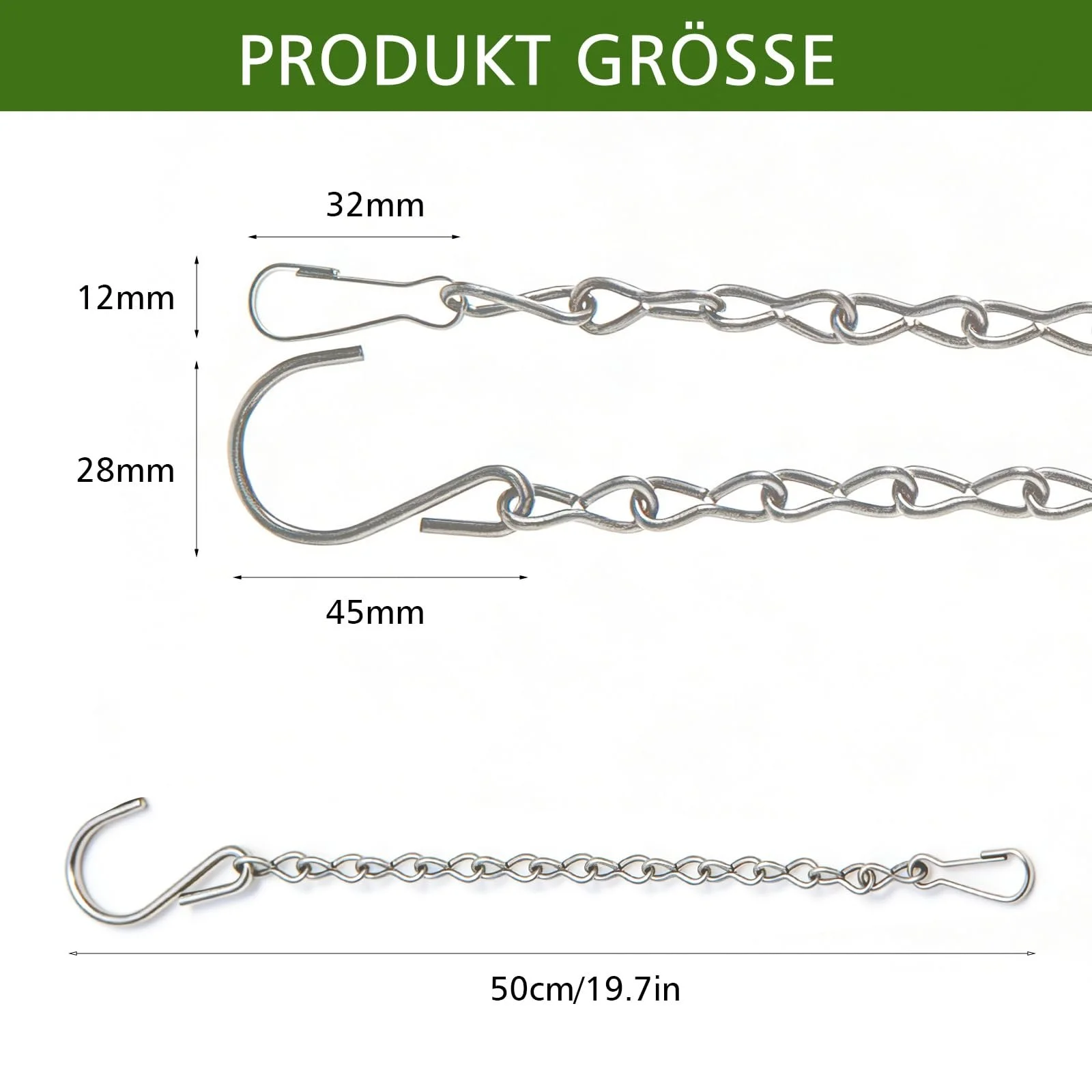 Ланцюги для підвісних кошиків Набір із 6 шт. Метал 50 см Сріблястий, фото №2