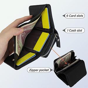 Женский кошелек тройного сложения кожаный AdiStylinno Mini, 6 отделений для карт, 1 отделение для наличных, отделение для монет на молнии, черный, Modern synthetic.ua - Фото 1