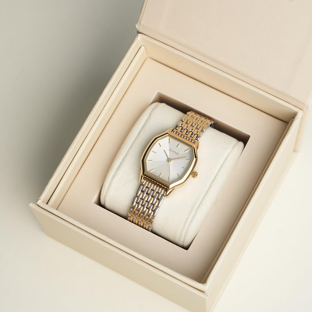 Женские часы BURKER Julia Шестигранный корпус, звеньевой браслет, нержавеющая сталь, аналоговый кварцевый, 3 ATM водонепроницаемость - 32 мм - Золотой Серебряный, фото №2 Женские часы BURKER Julia Шестигранный корпус, звеньевой браслет, нержавеющая сталь, аналоговый кварцевый, 3 ATM водонепроницаемость - 32 мм - Золотой Серебряный, фото №2