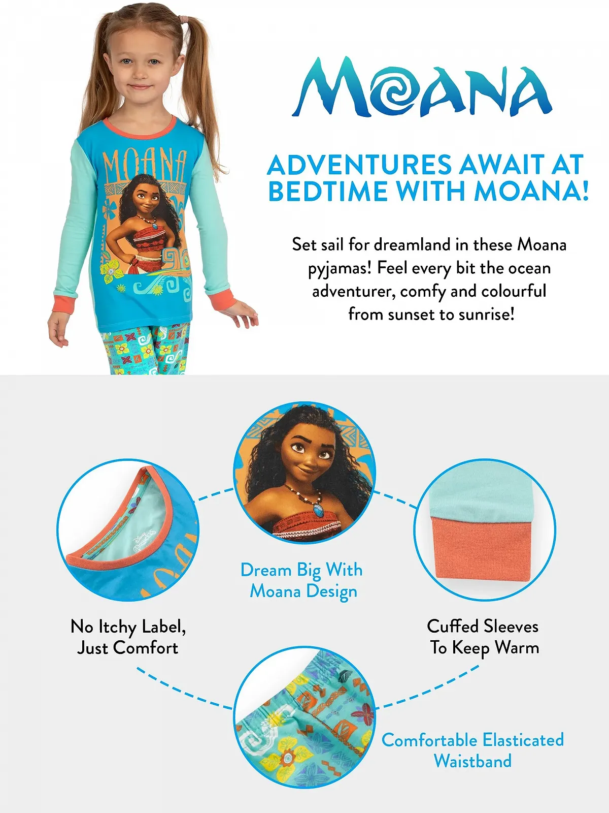 Піжама Disney Moana Slim Fit для дівчат, фото №6