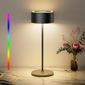 Настільна лампа TYEE бездротова світлодіодна акумуляторна, димована, 3000-6000K + RGB, USB-C, IP54, чорна - Фото 1
