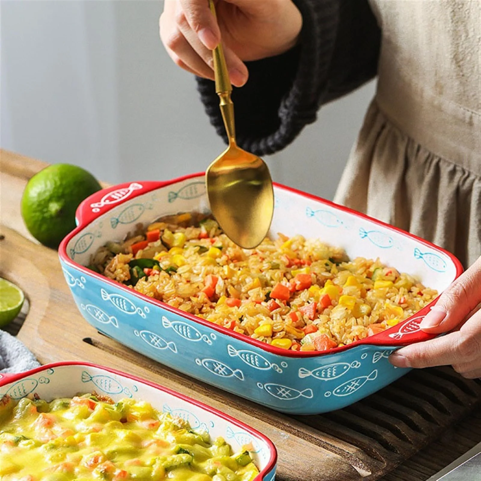 Форма для запекания керамическая фарфоровая с двумя ручками термостойкая, фото №3