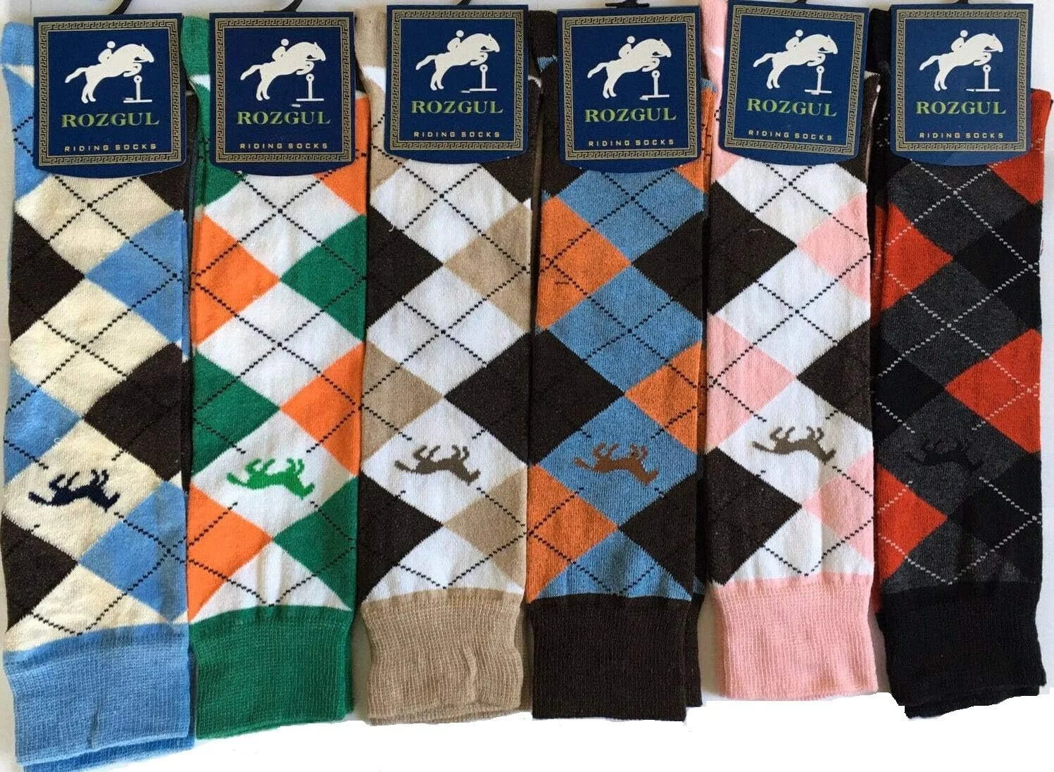 Женские гольфы Horse Design Argyle из богатого хлопка для верховой езды, носки для рождественского подарка, размер 4-7 (UK) - 6 пар, фото №1