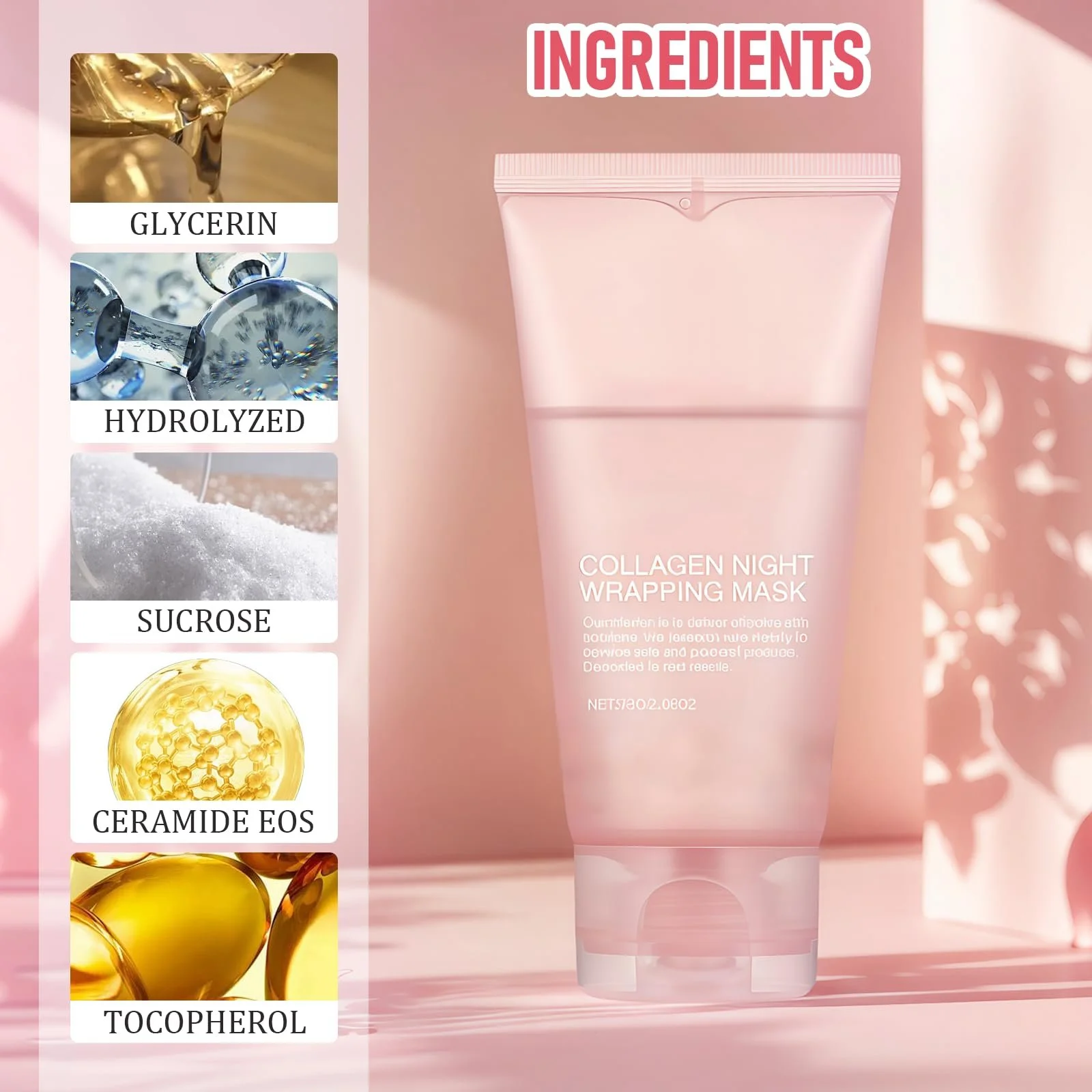 Маска Колагенова з вітаміном Е для обличчя, маска для обличчя проти зморшок, глибоко зволожуюча, фото №2