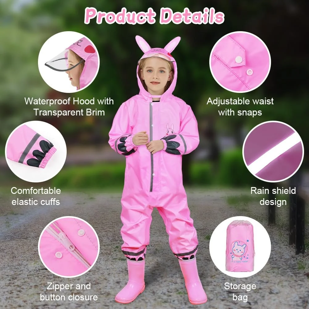 Дождевой костюм HAGOT Детский, детский дождевой костюм, дождевики для девочек и мальчиков, дождевой комбинезон для мальчиков и девочек, дождевой пончо с капюшоном, дождевики, цельный дождевой костюм, многоразовый, фото №3