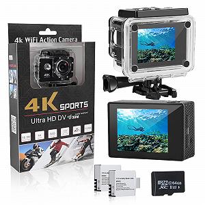 Екшн-камера Comius Sharp Action Cam 4K30fps Екшн-камера підводна, WiFi камера, 16MP HD 170° FOV з EIS водонепроникна з 2 батареями, 64G SD карта і кріплення для шолому - Фото 1