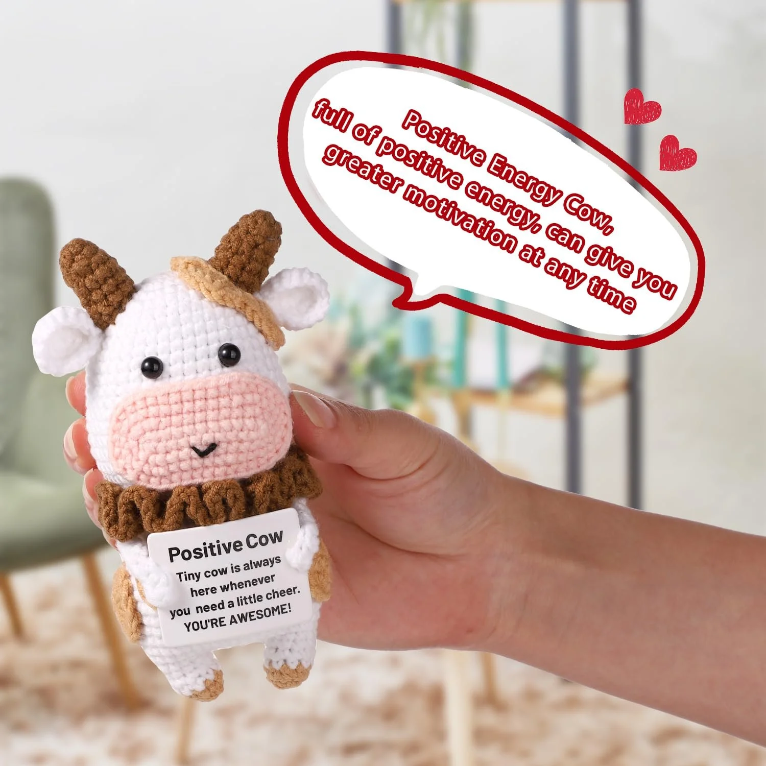 TOYMIS Positive Cow Crochet Вязаная эмоциональная поддержка мини кукла, фото №5 TOYMIS Positive Cow Crochet Вязаная эмоциональная поддержка мини кукла, фото №5
