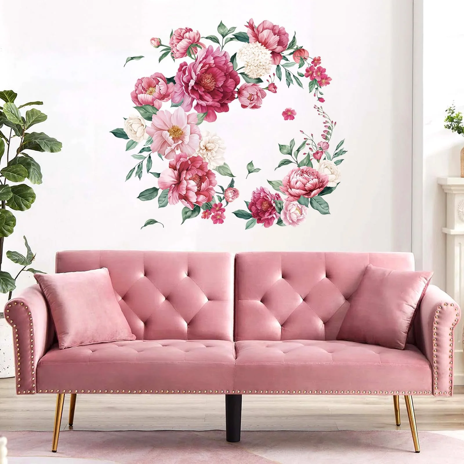 Наклейка на стіну Рожеві півонії Водонепроникна DIY, фото №3 Наклейка на стіну Рожеві півонії Водонепроникна DIY, фото №3