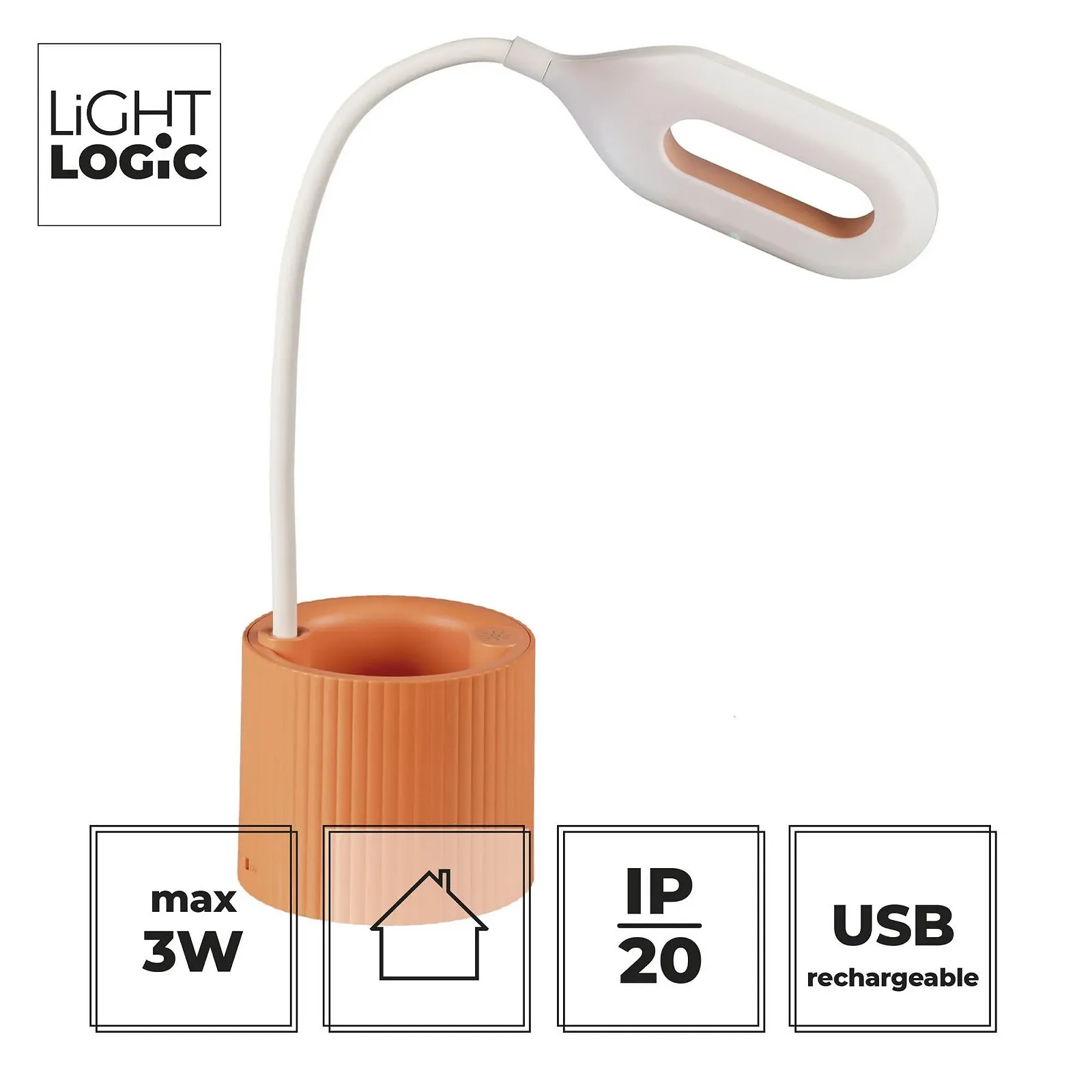 Настільна лампа LightLogic LL LANKI DIM CCT OR Акумуляторна з органайзером Помаранчева, фото №5