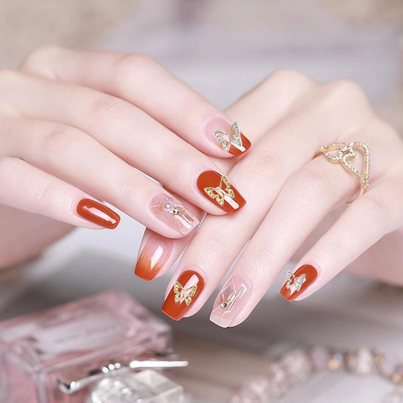 Украшения для ногтей Бабочки, Набор 100 шт 3D Металлические Подвески Бабочки для дизайна ногтей, Аксессуары для ногтей, Металлические Стразы Бабочки для дизайна ногтей, Декорирование, Ювелирных изделий, фото №6