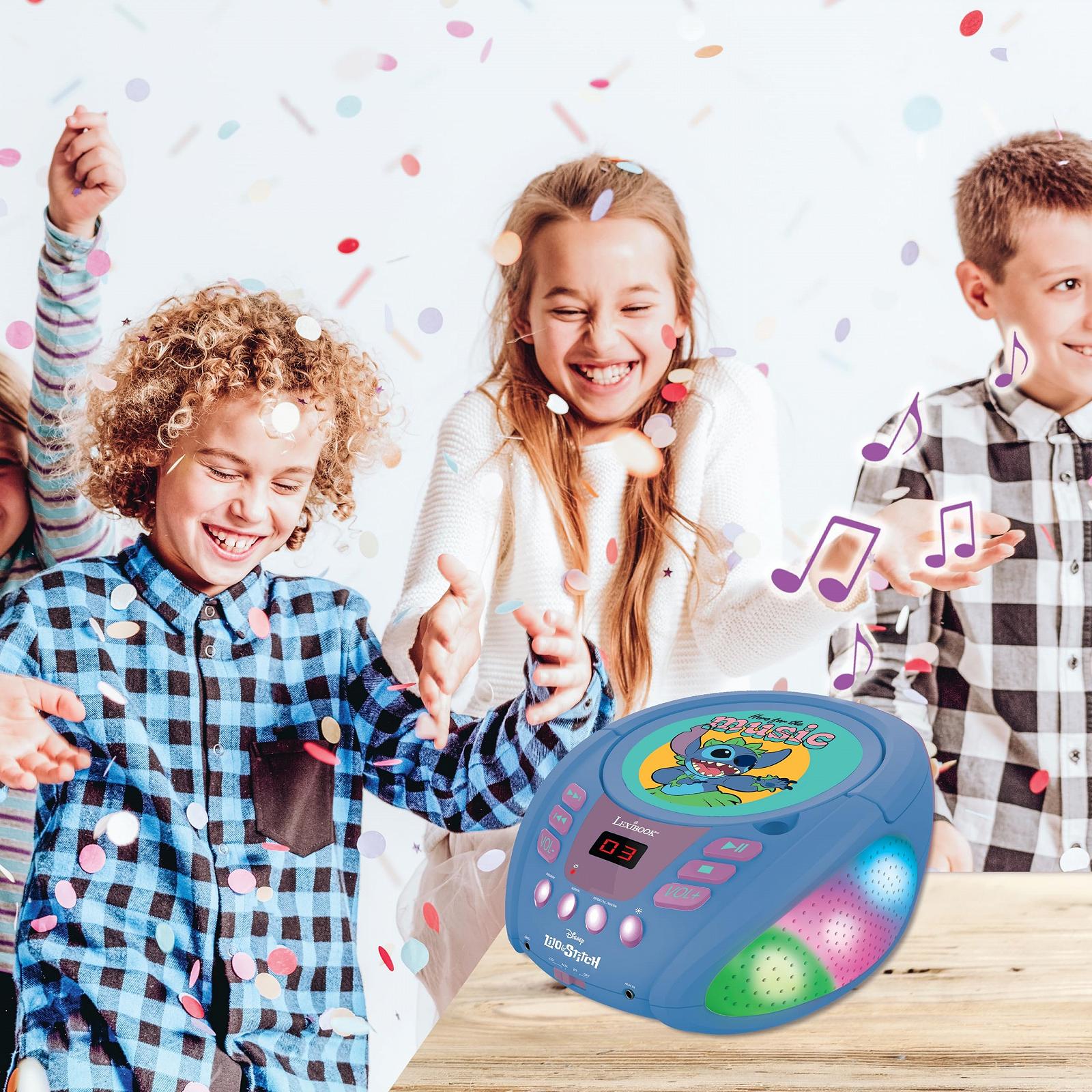 Музична система Lexibook Disney Stitch RCD109D Bluetooth для дітей, портативний, багатоколірні світлові ефекти, роз'єм для мікрофона, Aux-in, живлення від мережі або батарейок, синій, фото №5