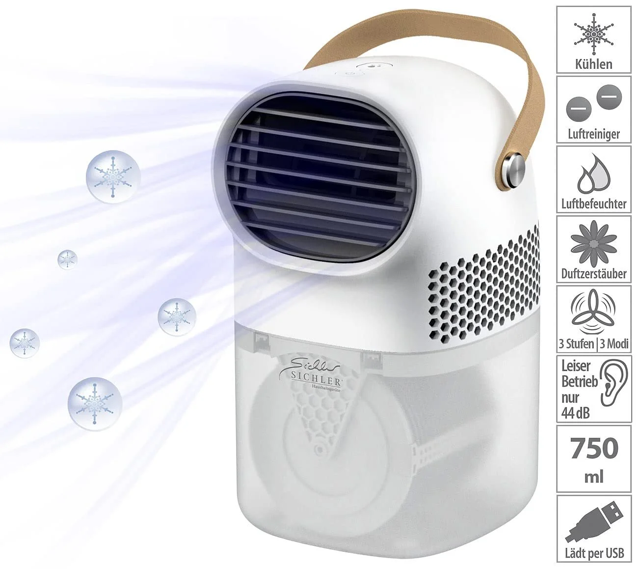 Міні-охолоджувач повітря Sichler Haushaltsgeräte 3-в-1 750 ml 5 W 44 dB, фото №3
