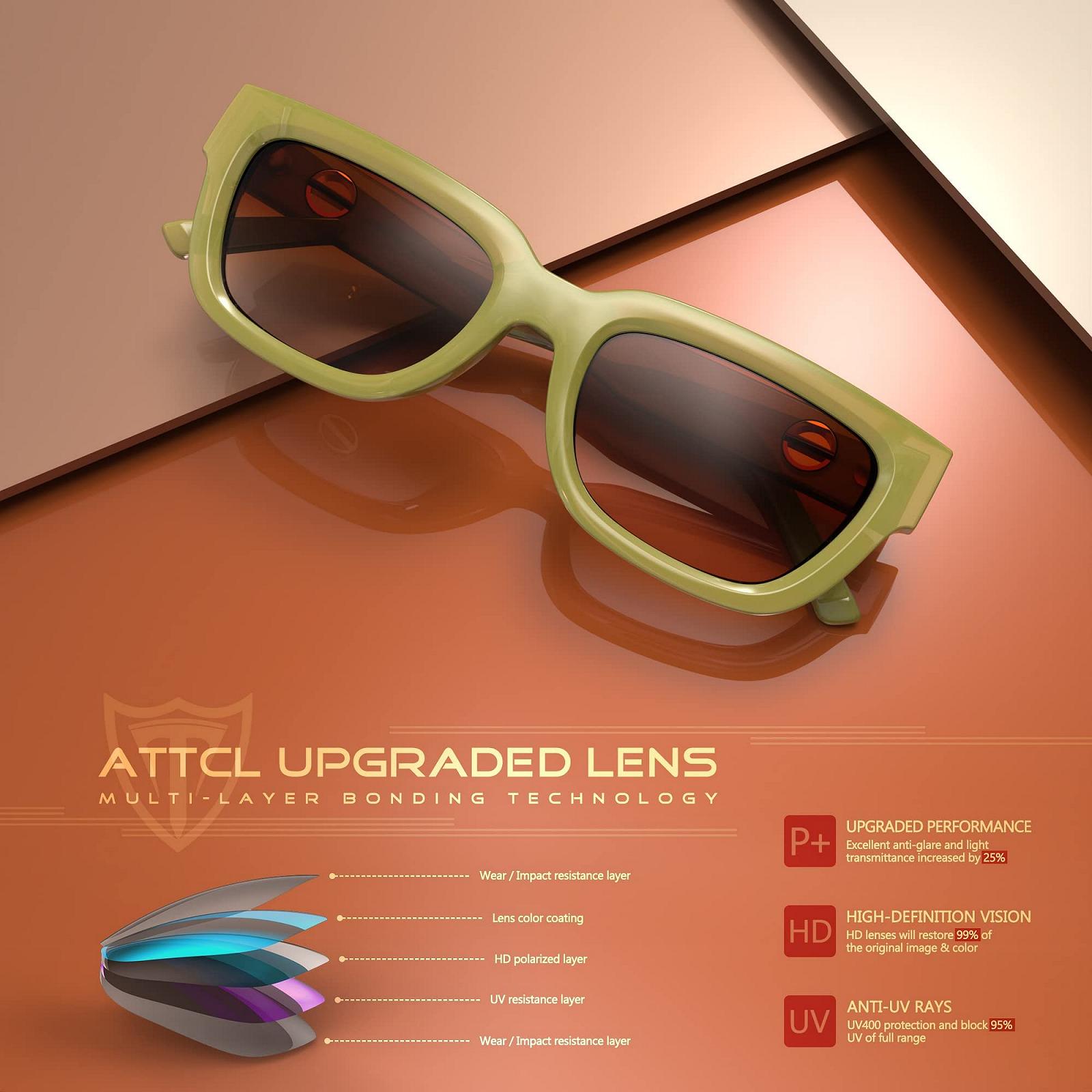 Поляризовані сонцезахисні окуляри ATTCL Жіночі Вінтажні TR90 Оправа Маленькі Прямокутні, фото №5