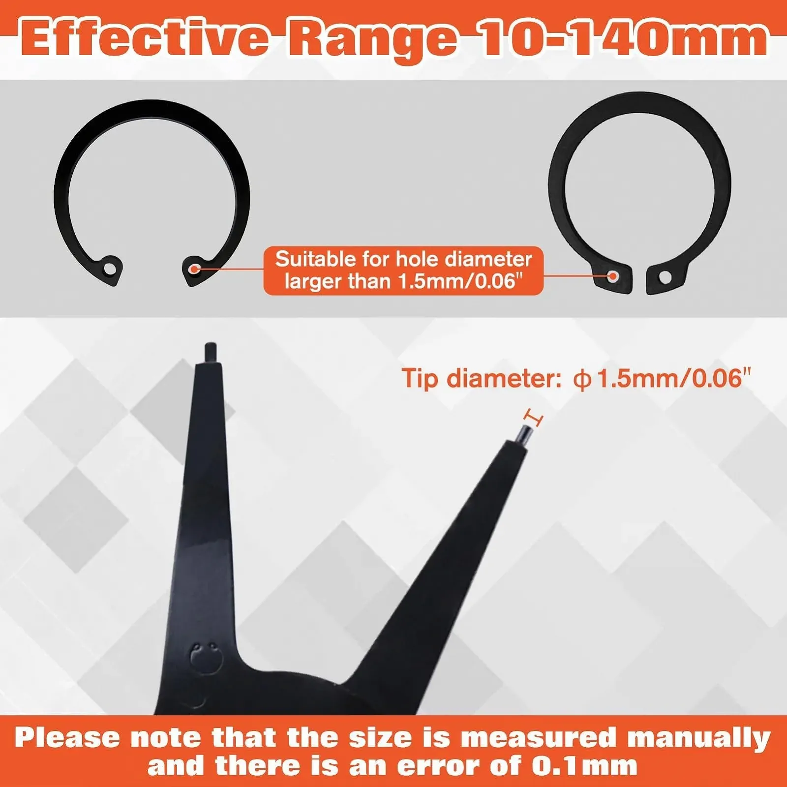 Плоскогубцы для стопорных колец 2 в 1 LEONTOOL, внутренние/наружные, прямые, для стопорных колец диаметром 10 мм - 140 мм, двойного назначения, для C-образных зажимов, фото №4 Плоскогубцы для стопорных колец 2 в 1 LEONTOOL, внутренние/наружные, прямые, для стопорных колец диаметром 10 мм - 140 мм, двойного назначения, для C-образных зажимов, фото №4