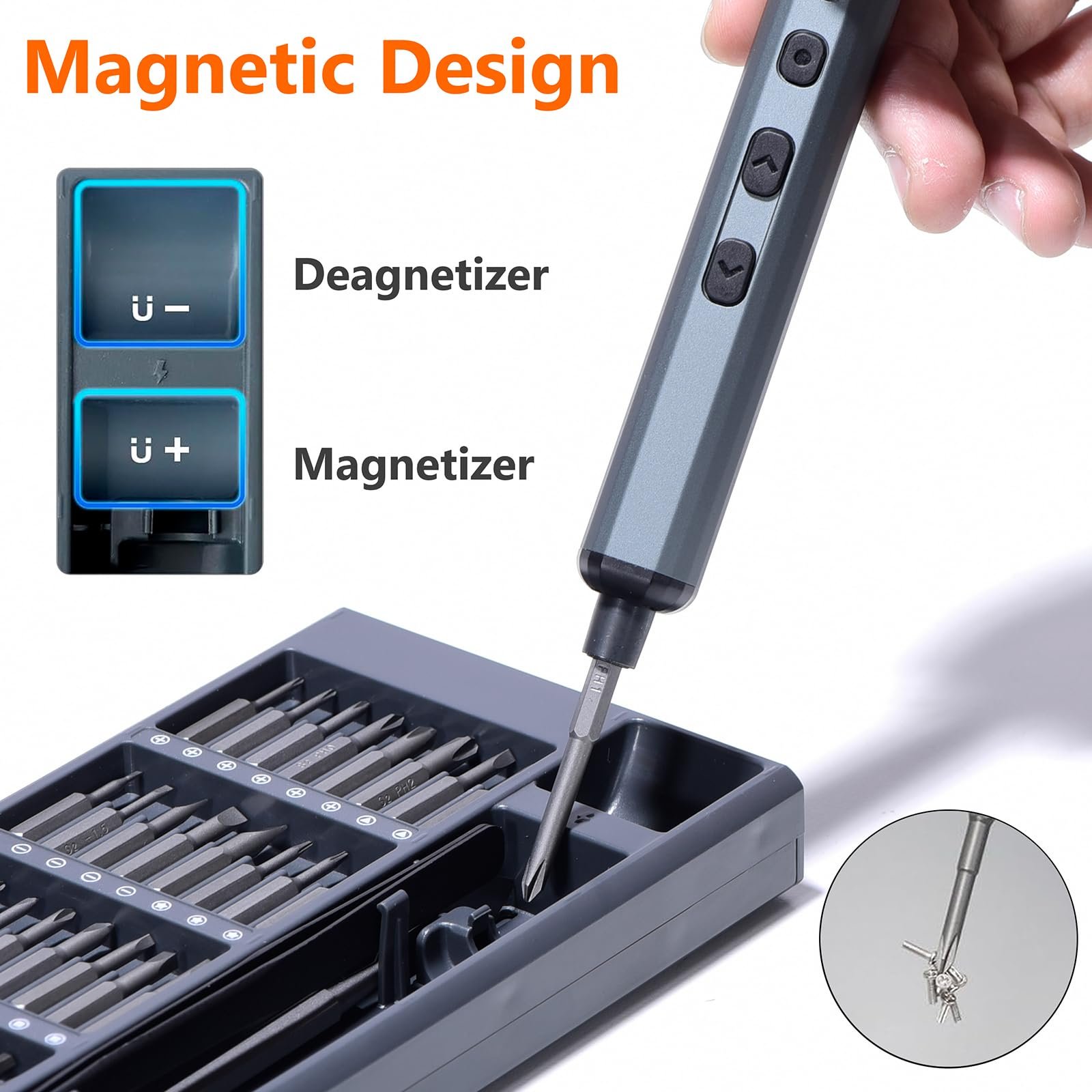 Набір електричних викруток Umelee Mini 68 в 1 з 64 бітами та 4 аксесуарами, 5 швидкостей, 4 світлодіоди, фото №5