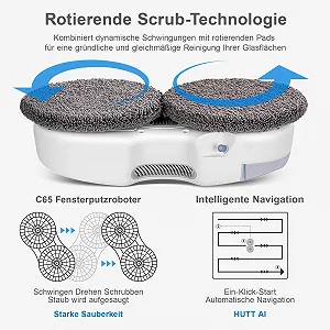 Робот для миття вікон HUTT C65 з функцією розпилення, з дистанційним керуванням, резервуар 80 мл, автоматичний, для внутрішніх і зовнішніх вікон synthetic.ua - Фото 1