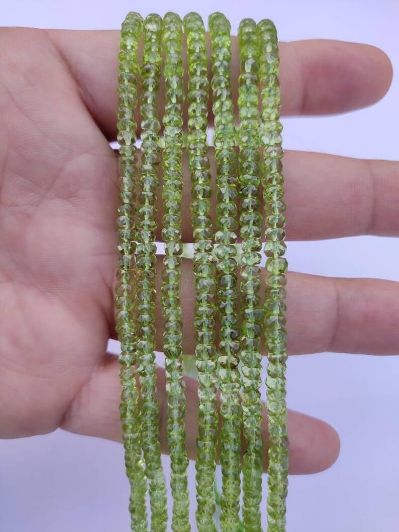 Бусины из натурального перидота, ограненные, рондель, 4-4.5 мм, нить длиной 40 см, зеленый цвет, фото №3
