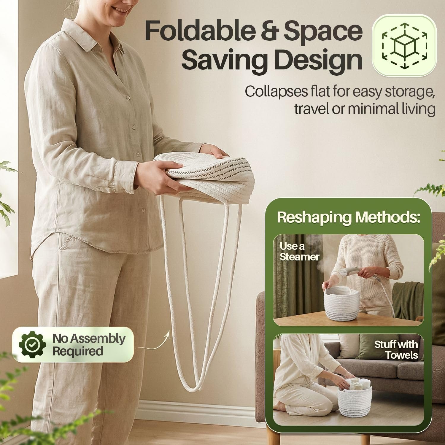 Підвісний кошик макраме Flexzion Бавовняна мотузка 50,8 см до 17,8 см Бежевий, фото №4