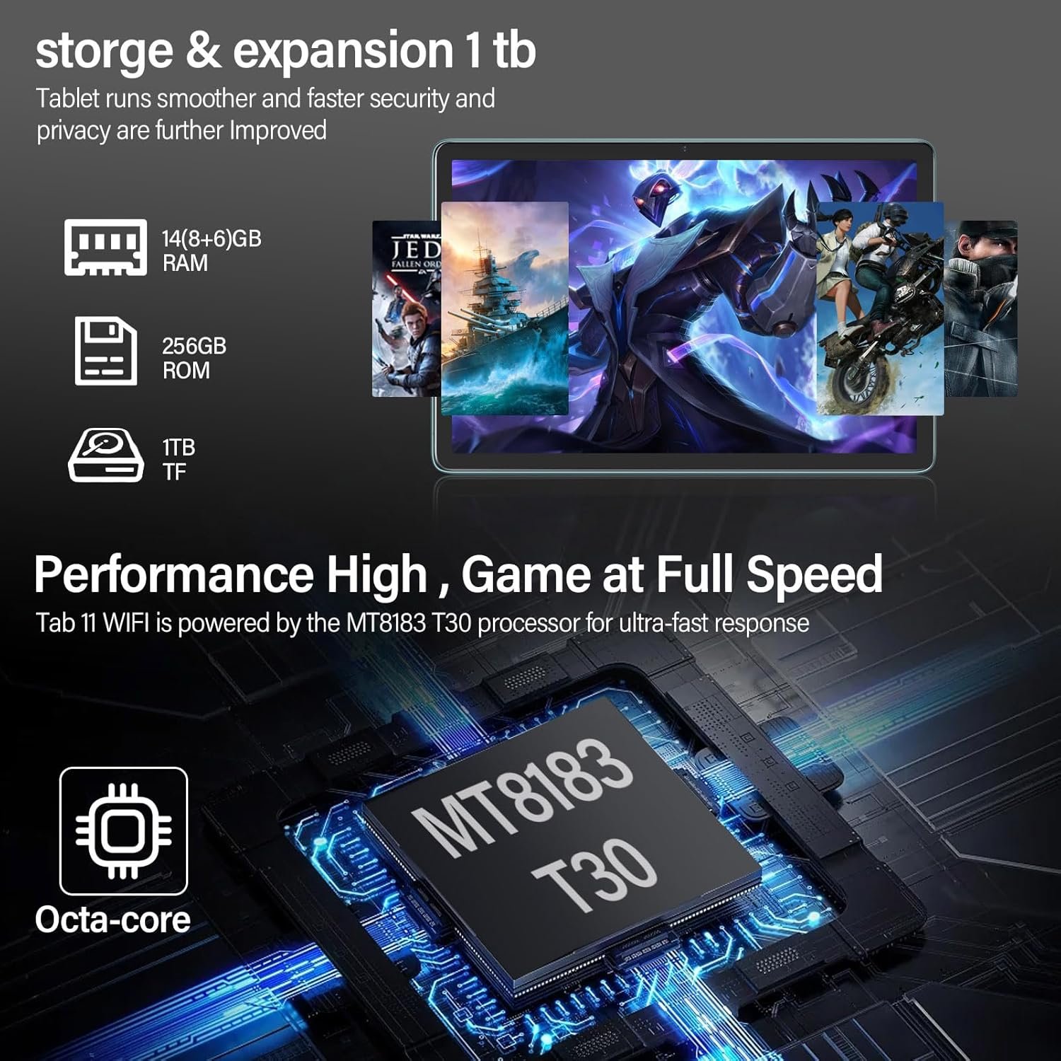 Планшет 10.4" Ouzrs M55 12/256 Gb 8 ядер Android 13 7000 mAh Чорно-блакитний, фото №8