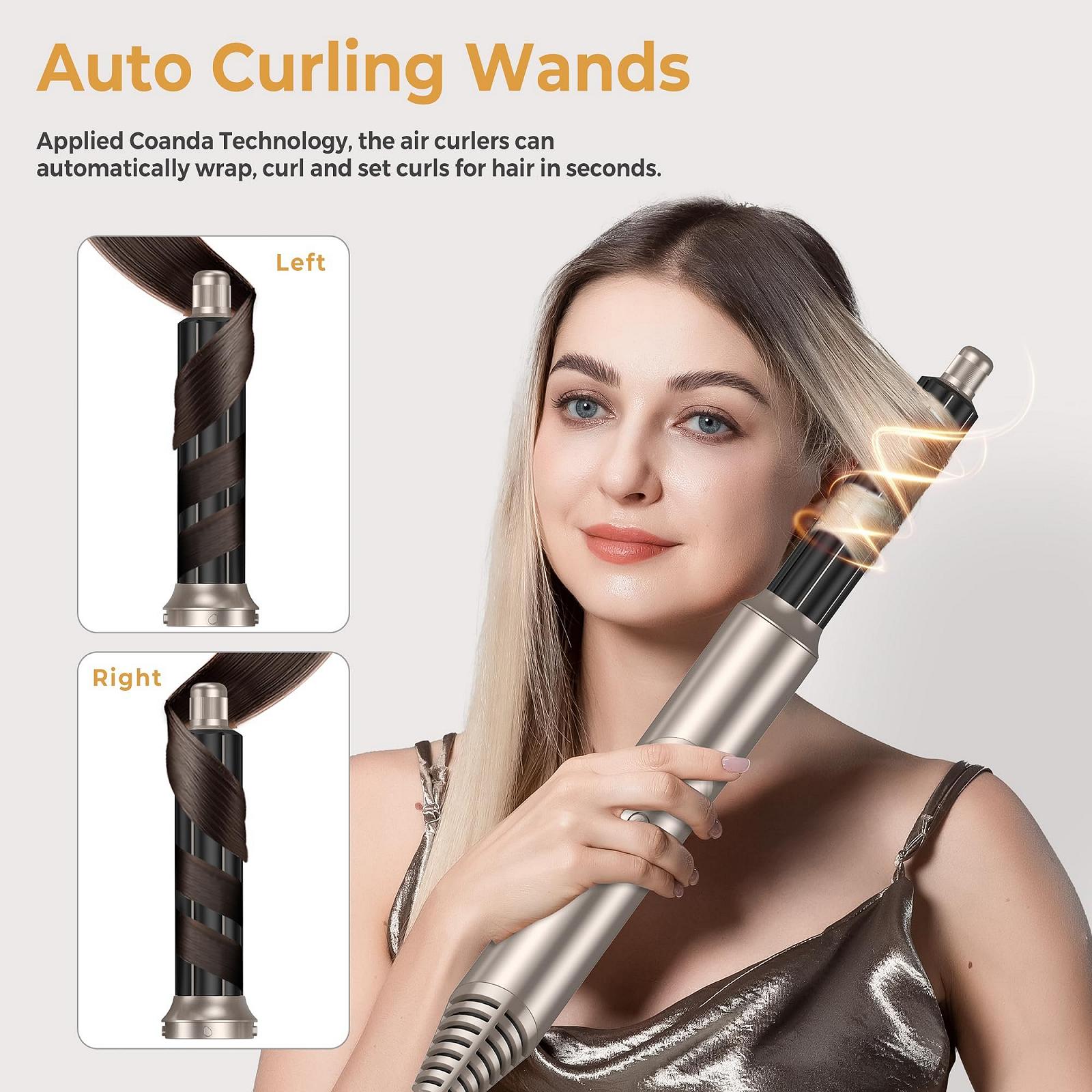 Мультистайлер UKLISS Airstyler 6-в-1 Фен-щетка Набор с плойкой, диффузором, щеткой для выпрямления, круглой щеткой 60000 об/мин Золотой, фото №2