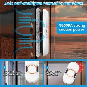 Робот для миття вікон 5600Pa Electric з автоматичною функцією подвійного розпилення, 3 режими прибирання, дистанційне керування, інтелектуальна навігація, виявлення країв вікна та вісім серветок для прибирання synthetic.ua - Фото 1