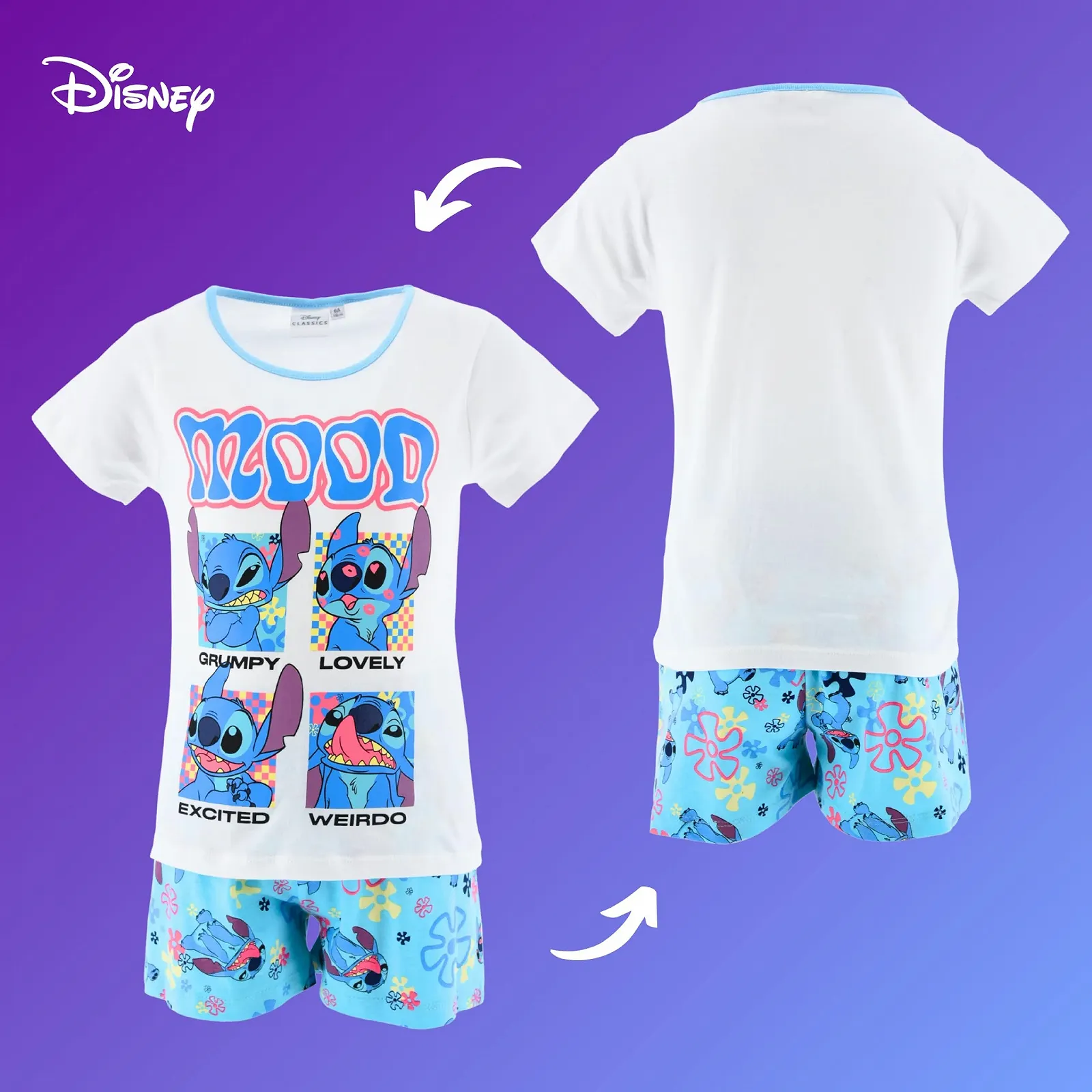 Піжама Комплект Футболка та Шорти Disney Stitch Бавовна Літній Набір 'Mood' Stitch, фото №9 Піжама Комплект Футболка та Шорти Disney Stitch Бавовна Літній Набір 'Mood' Stitch, фото №9