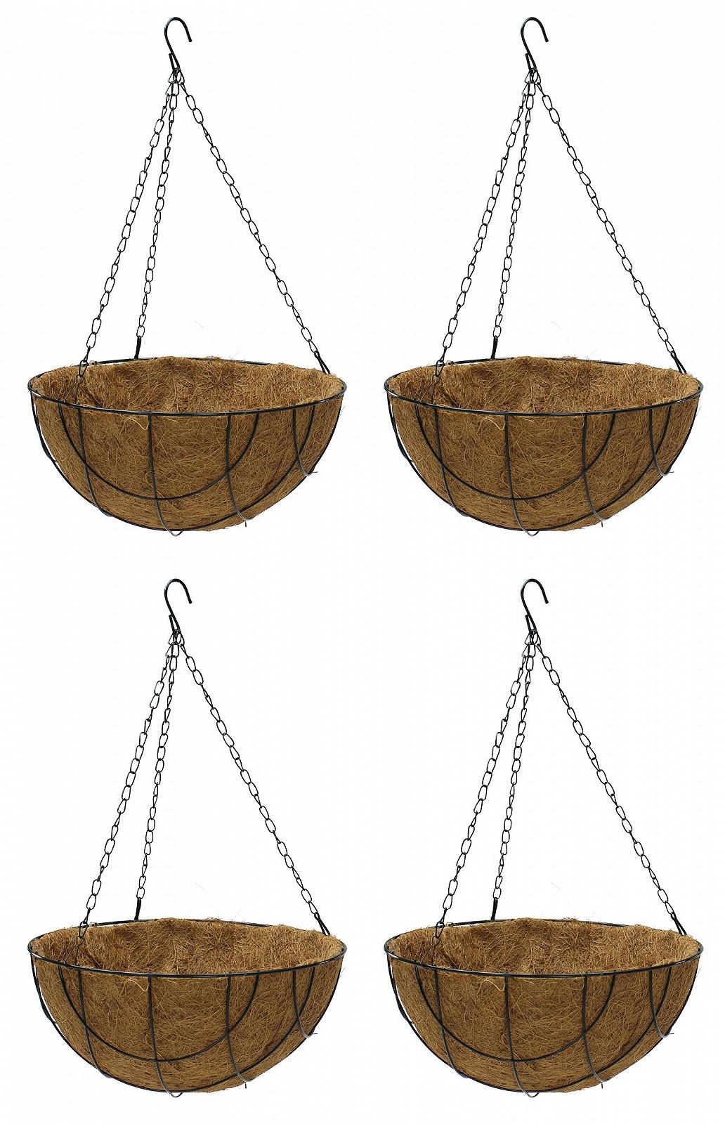 Підвісний кошик Set of 4 30.5 см металевий з кокосовим вкладишем Темно-зелений, фото №1