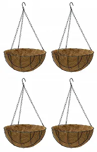 Подвесная корзина Set of 4 30.5 см металлическая с кокосовым вкладышем Темно-зеленая - Фото 1