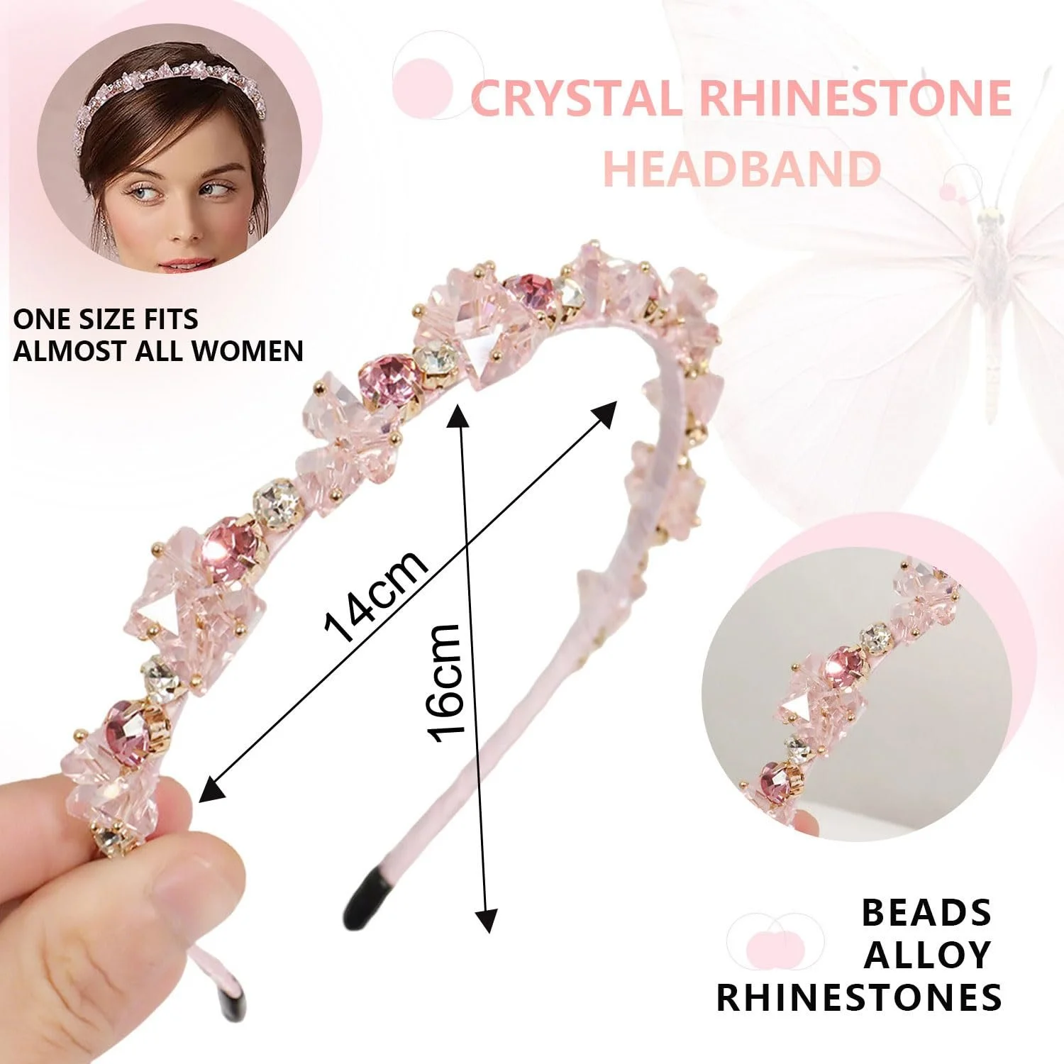 Жіночий Обруч для волосся з рожевими кристалами, фото №3