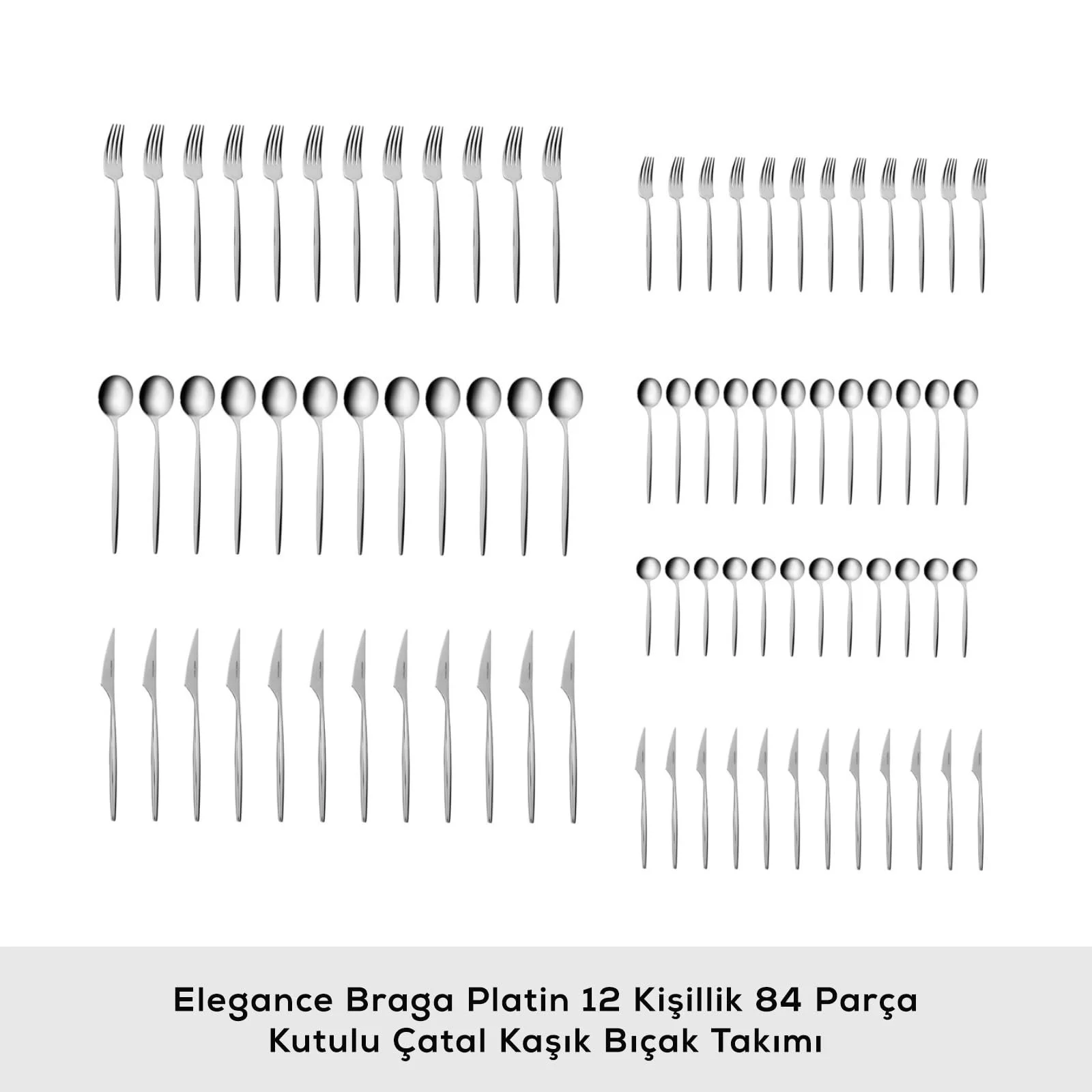 Набір столових приборів Karaca Braga на 12 персон 84 предмети Срібний, фото №3