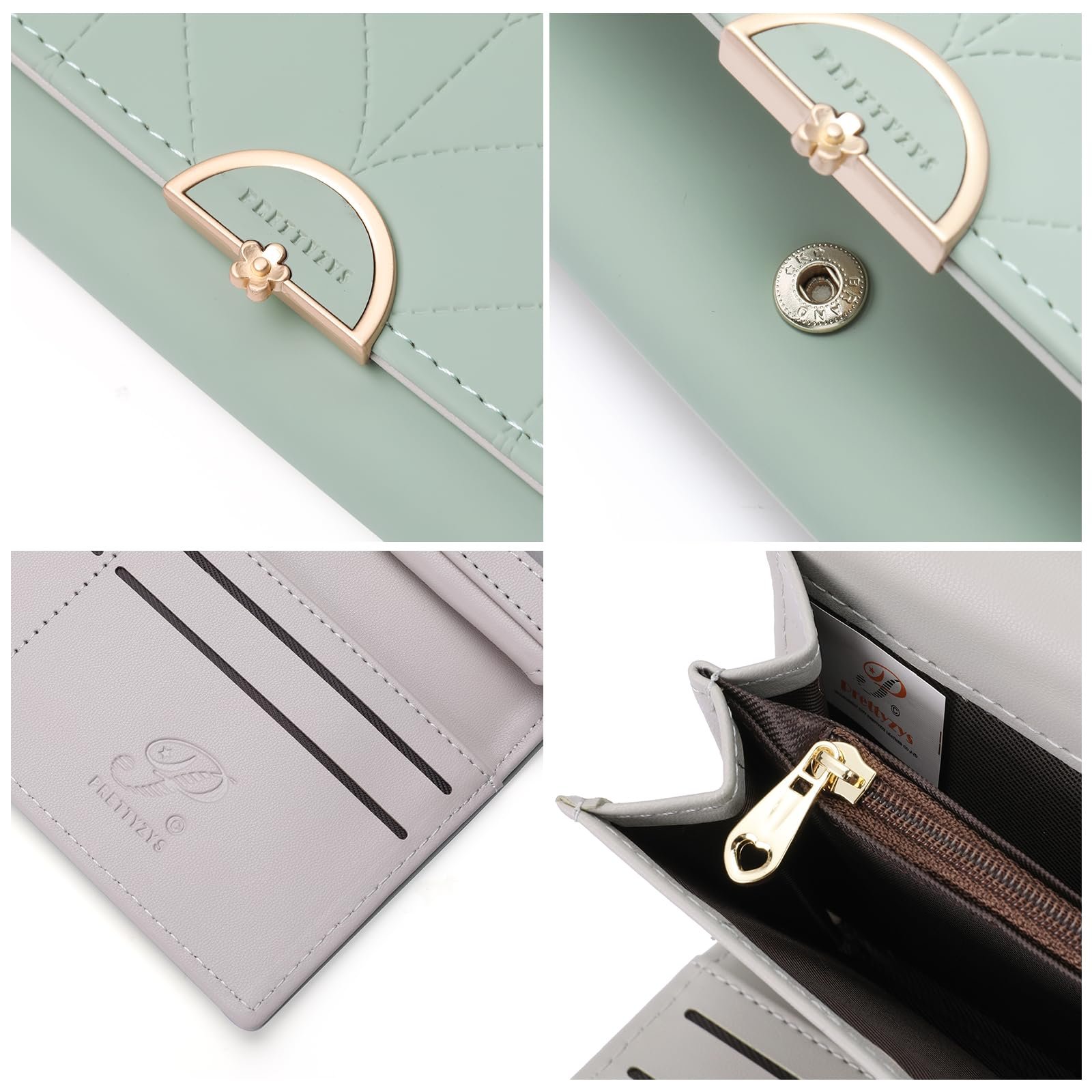 Кошелек кожаный SENDEFN Trifold Card Holder с RFID защитой и карманом на молнии для монет, мятно-зеленый, фото №3