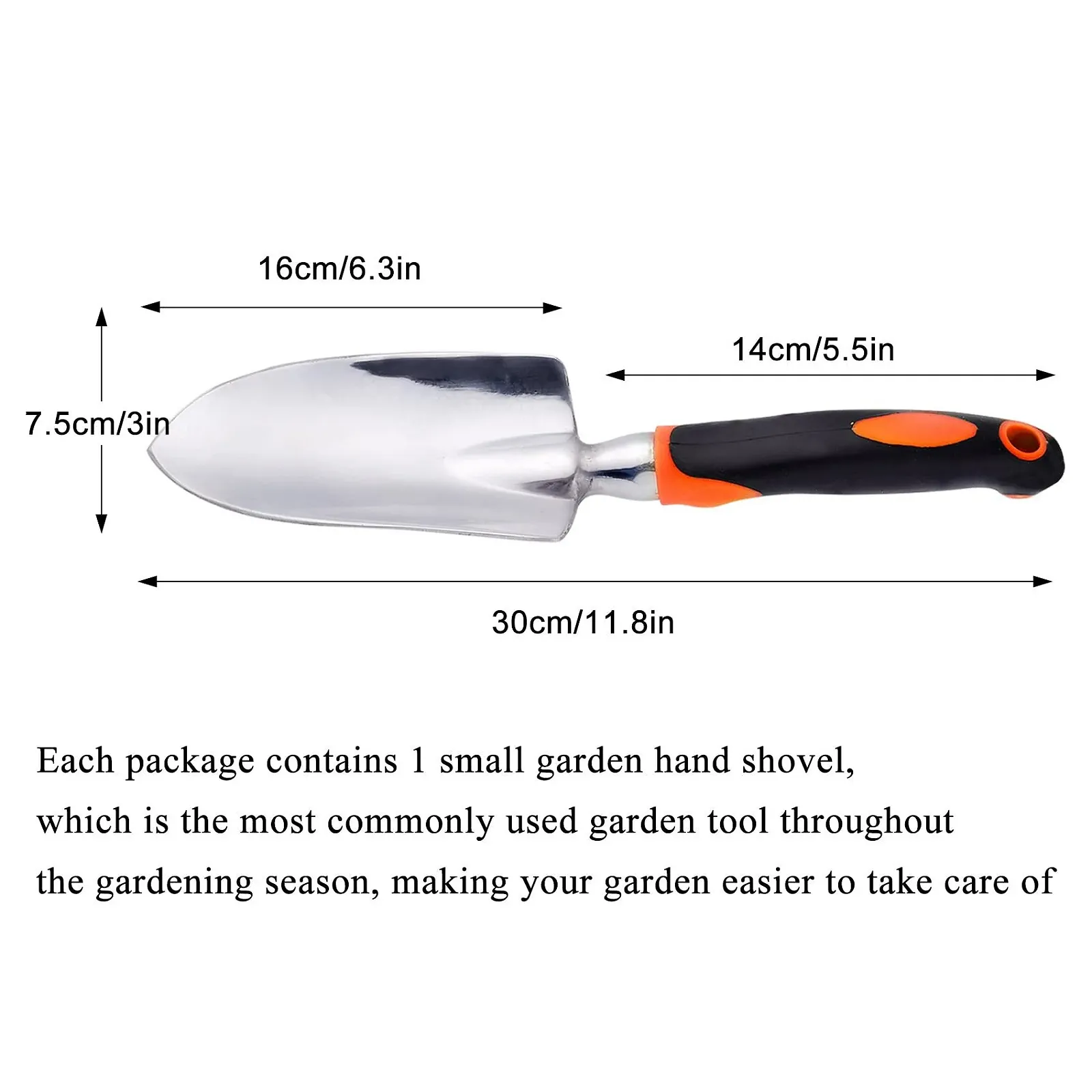 Лопатка садовая Jiechang из алюминиевого сплава с эргономичной резиновой ручкой, оранжевая., фото №2