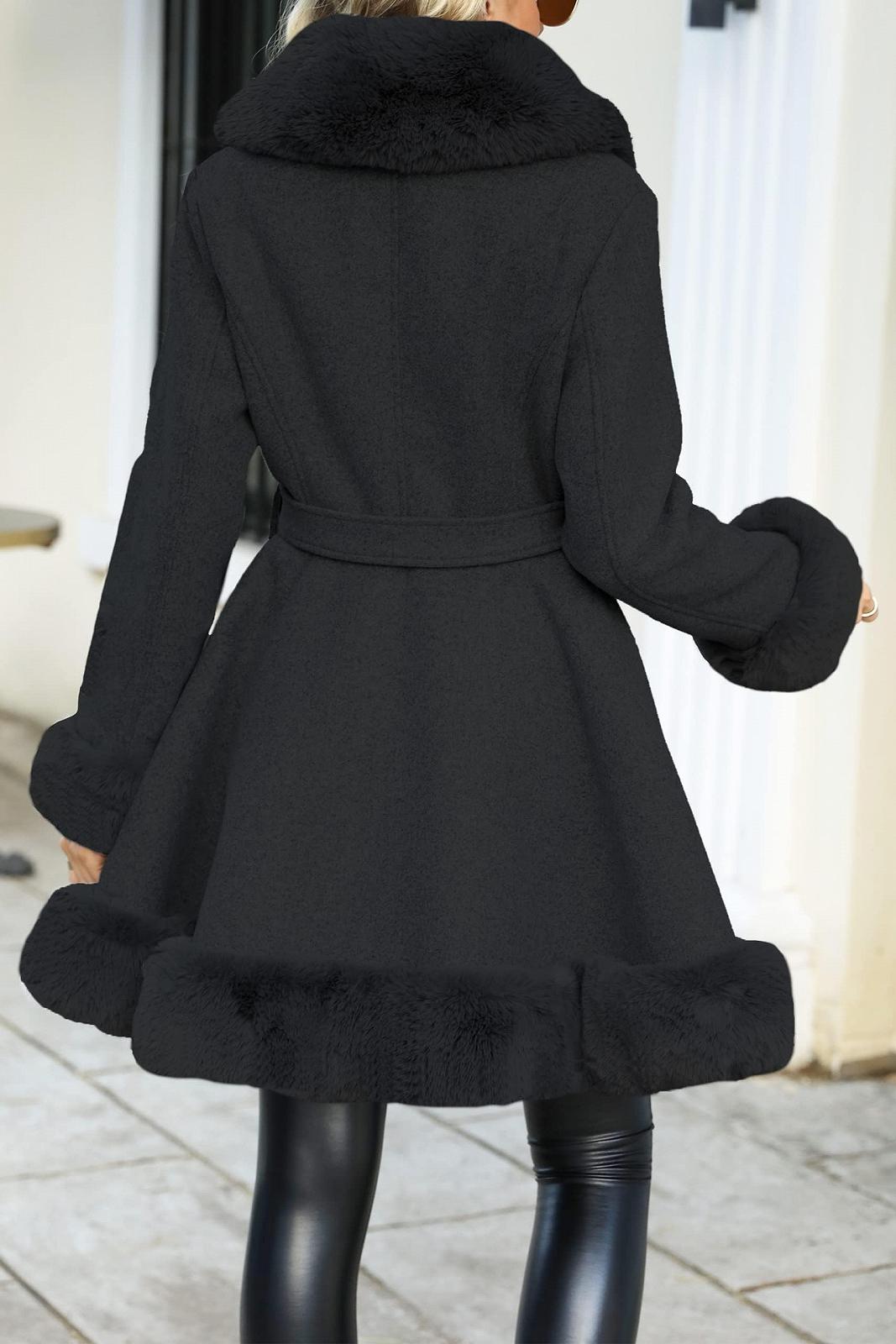 Пальто Giolshon Довге Жіноче Зі Штучної Шкіри та Вовни з Поясом, фото №6