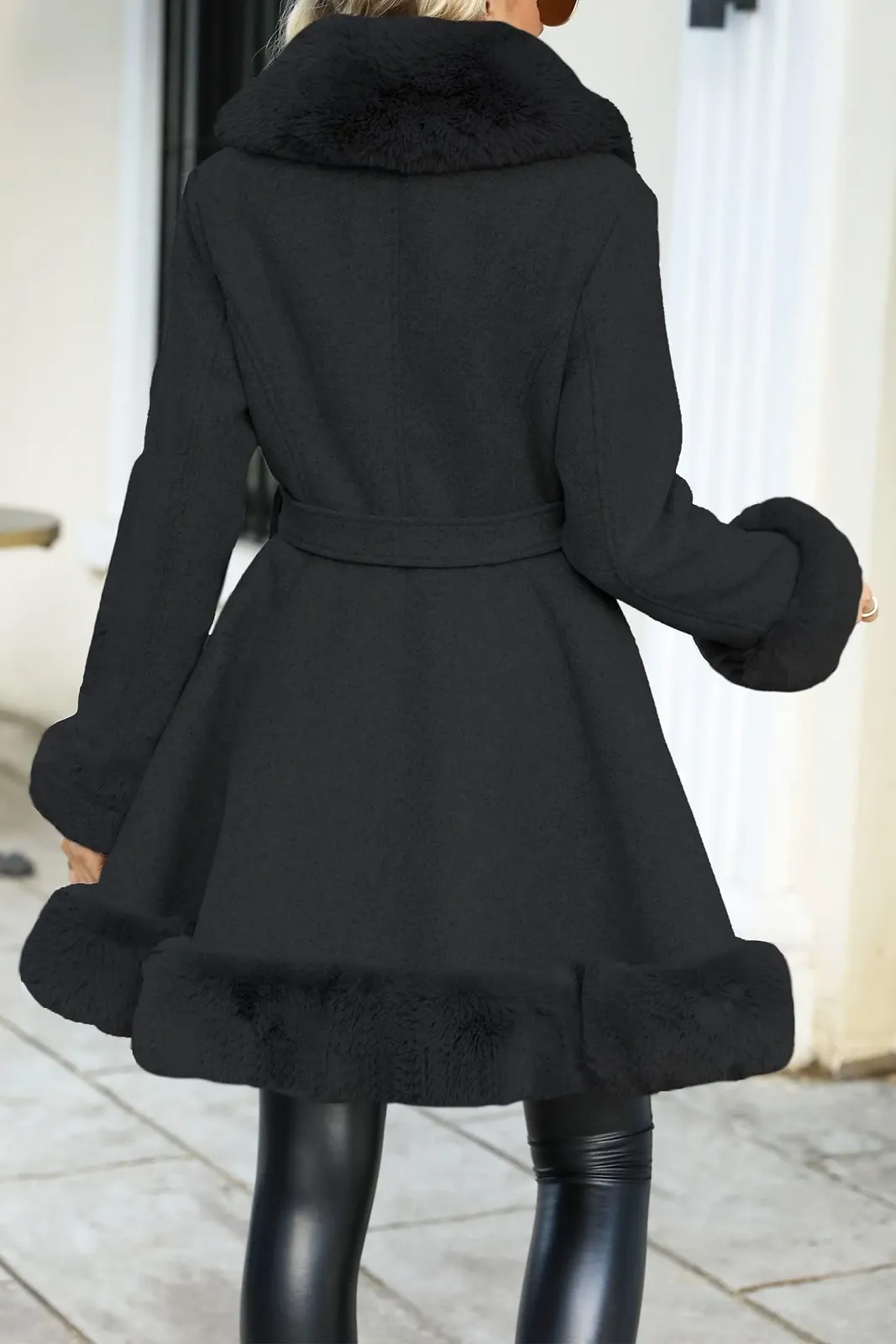 Пальто Giolshon Довге Жіноче Зі Штучної Шкіри та Вовни з Поясом, фото №6