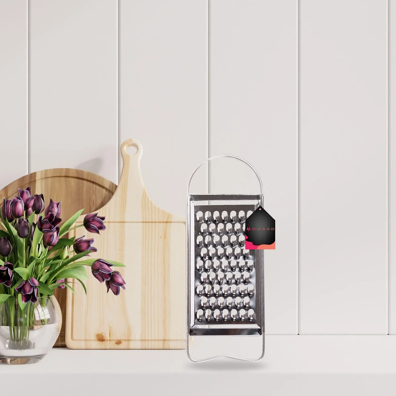 Терка OMAGO Stahl-K",u00fcchen-Tartte для овочів та сиру, нержавіюча сталь, плоска ручка, срібна, фото №6