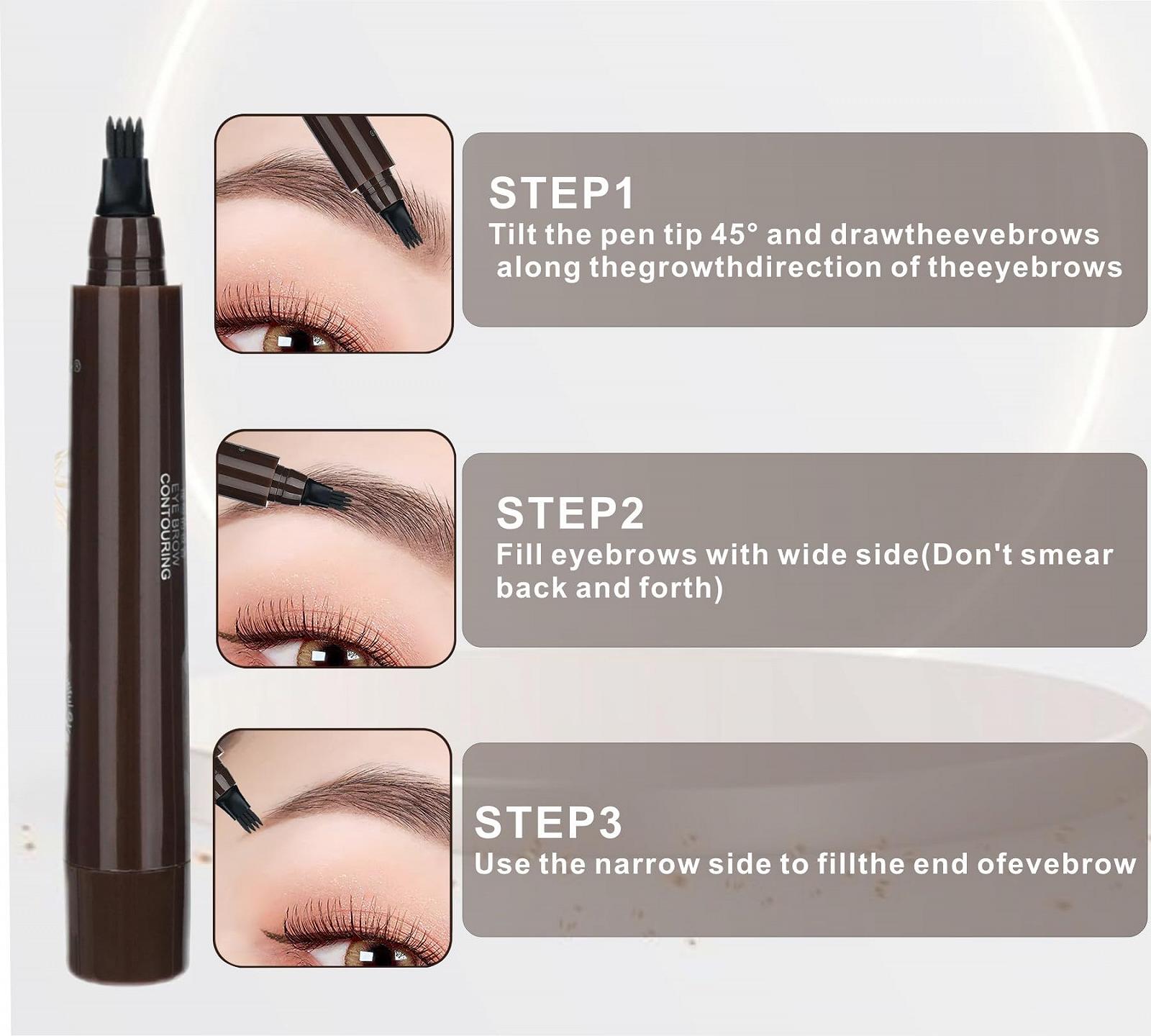 Олівець для брів Magic Microblading Contour 4 наконечники водостійкий темний, фото №2