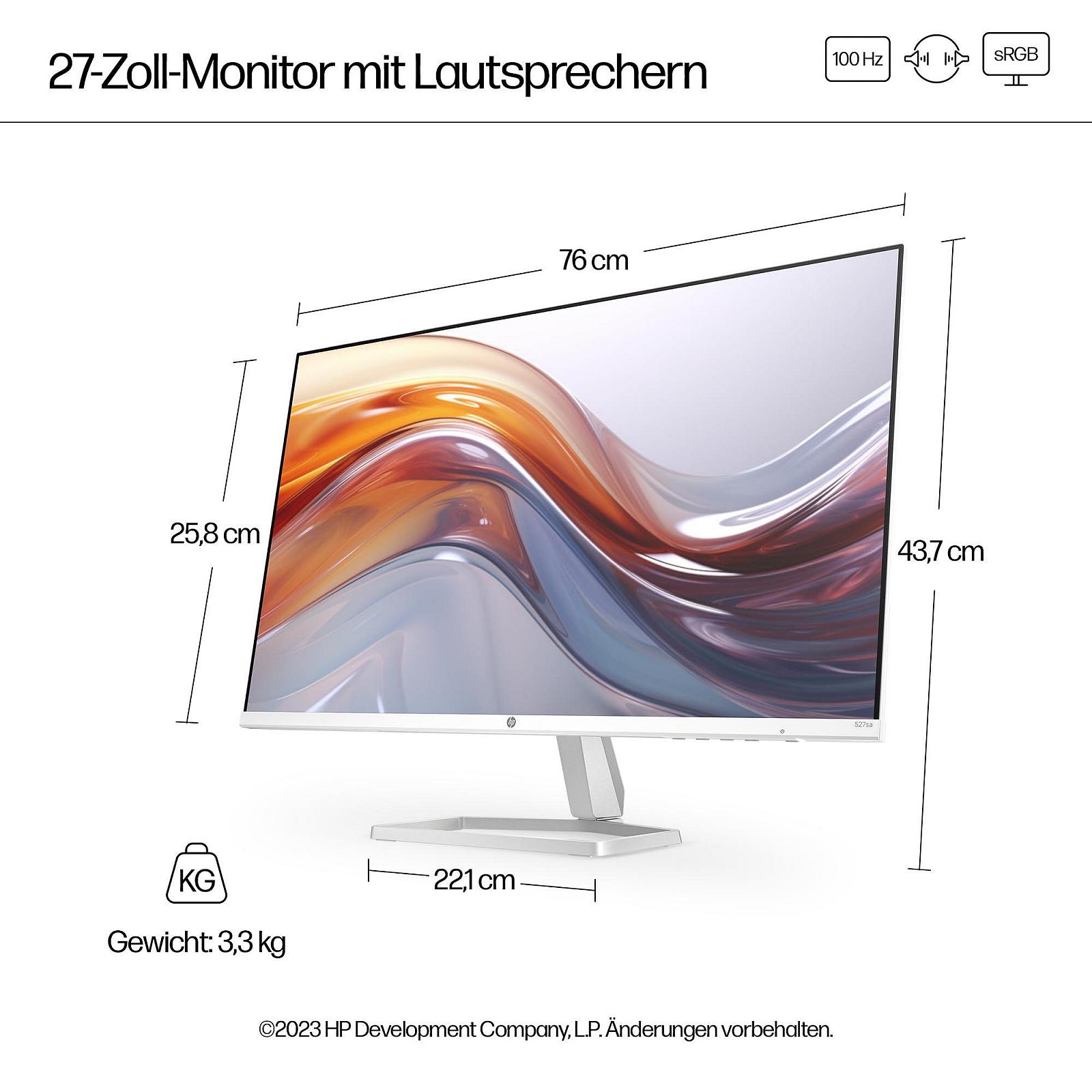 Монитор HP Series 5 527sa FHD IPS С динамиками | 68,6 см (27 дюймов) | 100Гц | 1500:1 Контрастность | 99% sRGB | Двойной HDMI 1.4 | VGA | Аудио Выход/Вход | Антибликовый | Наклоняемый | Устойчивый | Белый, фото №2