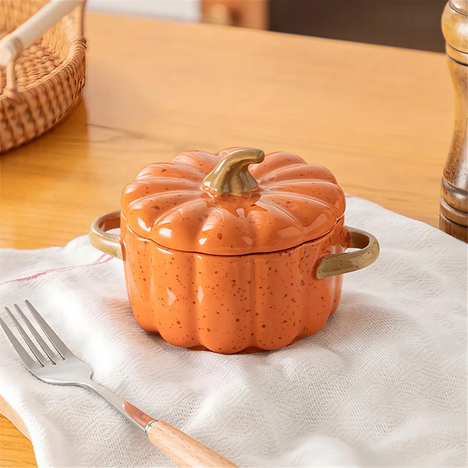 Миска керамічна Гарбуз оранжева для запікання з кришкою та ручками Airport, фото №5