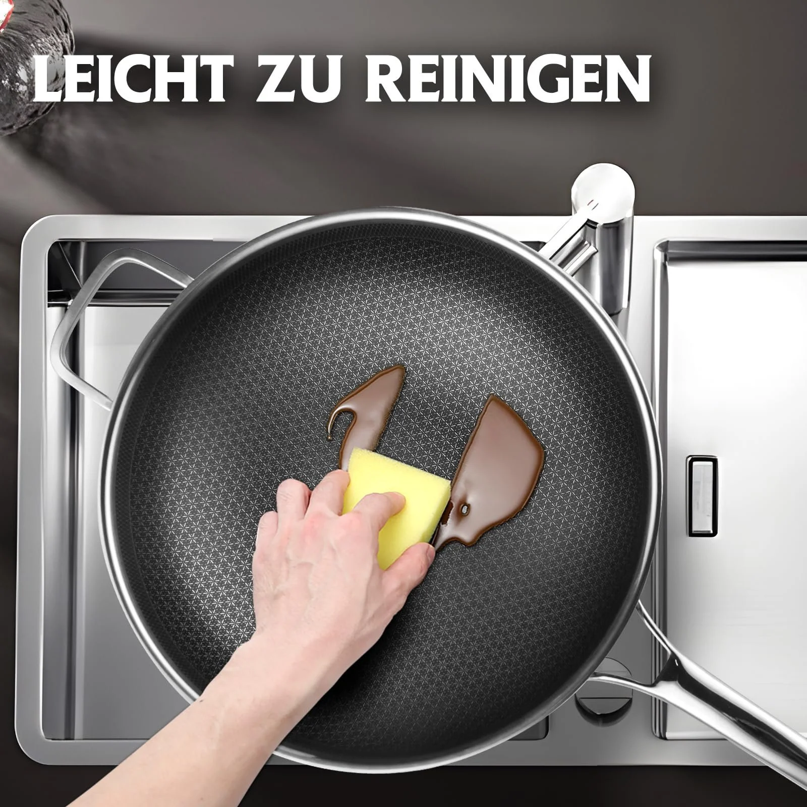 Сковорідка-Вок SNOWCLAD, 30 см, Антипригарна з кришкою, фото №7