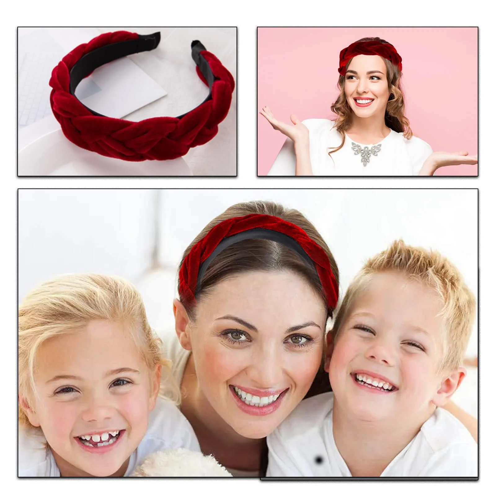 Плетені Обручі для Жінок Оксамитовий Аксесуари для Волосся Червоне Вино, фото №4