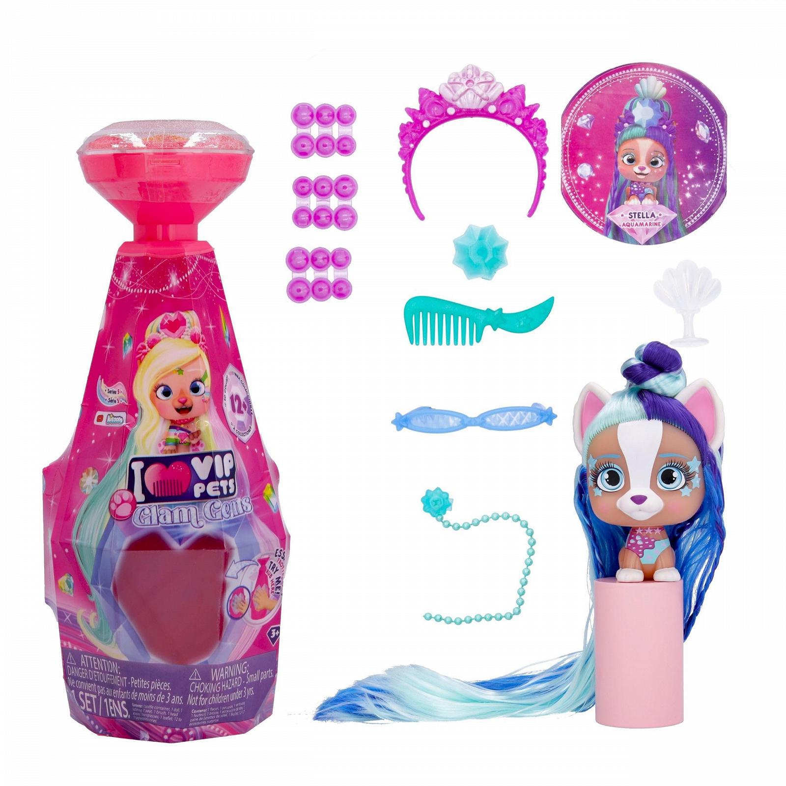Фігурка VIP PETS Glam Gems S5 Сюрпризний цуцик в блискучому гламурному образі з 30 см довгим волоссям для розчісування та аксесуарами з дорогоцінного каміння для ідеального блискучого стилю - Подарунок для хлопчиків 3+, фото №10