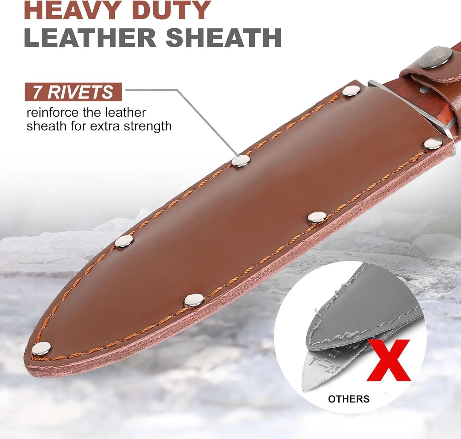 Садова лопатка Professional, садова з нержавіючої сталі з шкіряним чохлом і точильним каменем, міцна садова лопатка для прополки, копання, різання та посадки, чорна, фото №5