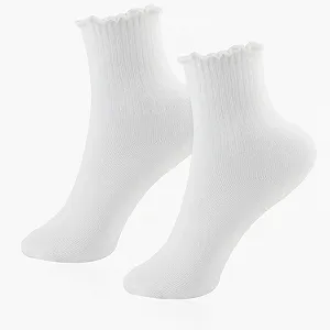 Носки с рюшами Высокой Эластичности Дышащие Хлопковые Женские для обуви Мэри Джейн, балеток, кроссовок (Белый), 10 пар, Белый - Фото 1